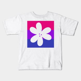 Flower Outline - discreet bisexual pride flag Kids T-Shirt